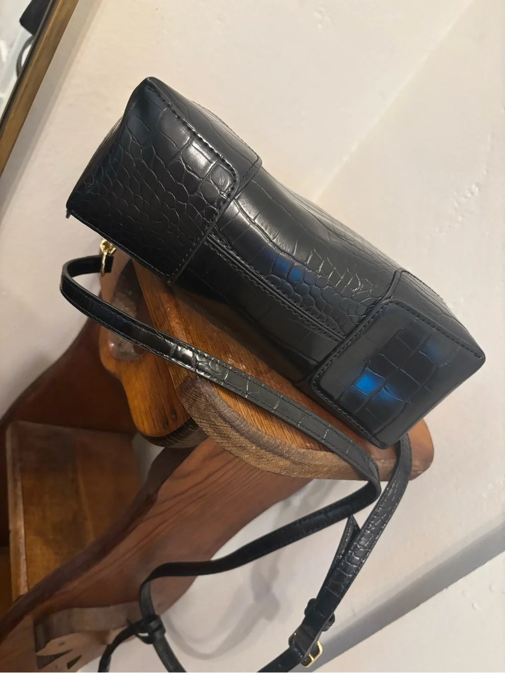 Nine West Black Croc-Embossed Chain Strap Crossbody